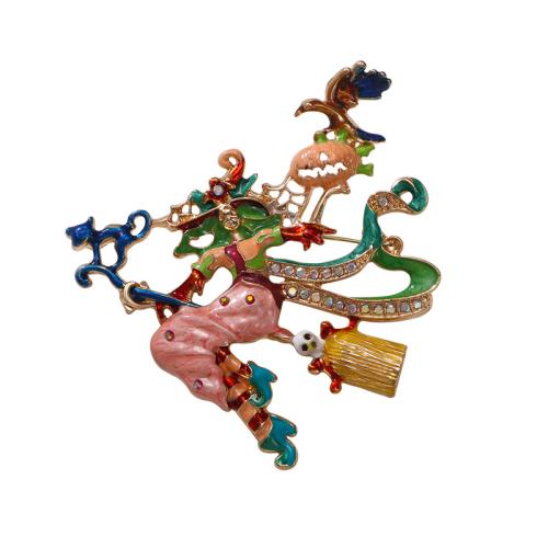 Tibetan Style Brooches, plated, for woman & enamel & with rhinestone, multi-colored, Sold By PC