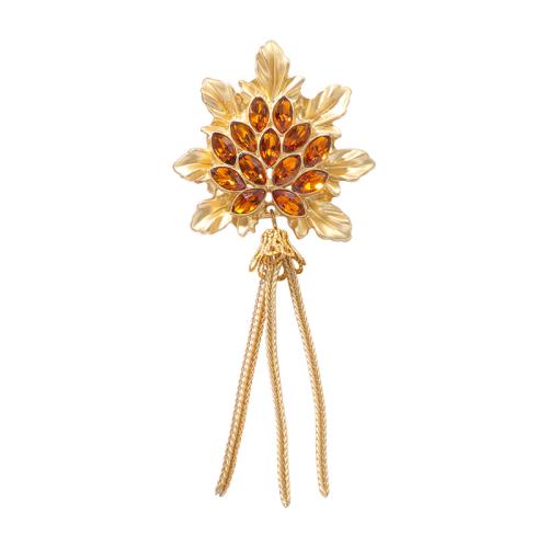 Tibetan Style Brooches, with Crystal, Maple Leaf, plated, for woman, yellow, Sold By PC