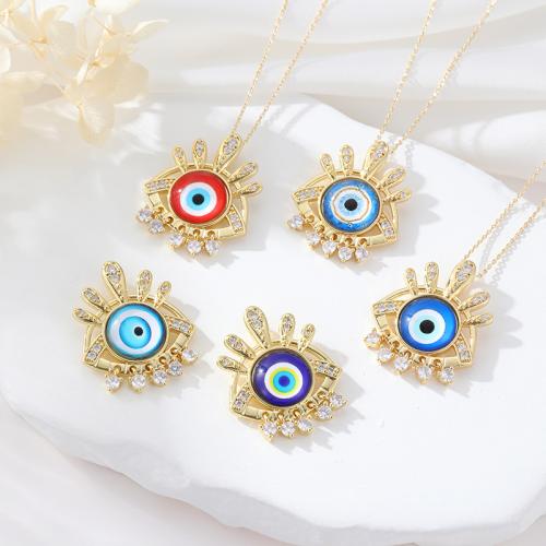 Evil Eye Pendants Brass plated DIY & micro pave cubic zirconia & enamel Sold By PC