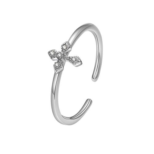 Cubique anneau en laiton Circonia Micro Pave, Placage, pavé de micro zircon & pour femme, couleur platine, Vendu par PC