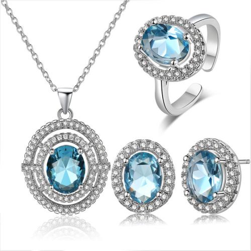 Cubic Zirconia Micro Pave Brass Jewelry Sets, plated, different styles for choice & micro pave cubic zirconia & for woman, platinum color, Sold By PC