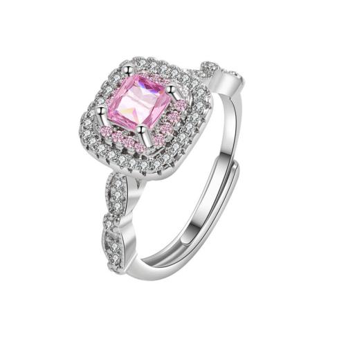 Cubic Zirconia Micro Pave Brass Ring, plated, micro pave cubic zirconia & for woman, platinum color, Sold By PC