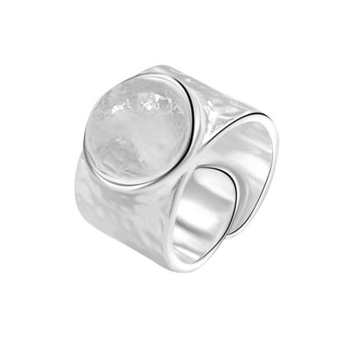 Brass Finger Ring, with Crystal, plated, for woman, platinum color, Sold By PC