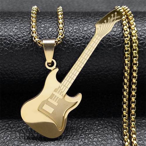 Stainless Steel Jewelry Necklace, 304 Stainless Steel, Guitar, fashion jewelry & Unisex, more colors for choice, 19x54mm, Length:Approx 60 cm, Sold By PC