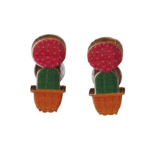 Boucles d'oreille en bois, avec fer, Opuntia Stricta, impression, bijoux de mode & unisexe & normes différentes pour le choix, plus de couleurs à choisir, protéger l'environnement, sans nickel, plomb et cadmium, Vendu par paire