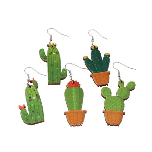 Wood Earring, with Iron, Opuntia Stricta, printing, fashion jewelry & different size for choice & for woman, more colors for choice, nickel, lead & cadmium free, Sold By Pair