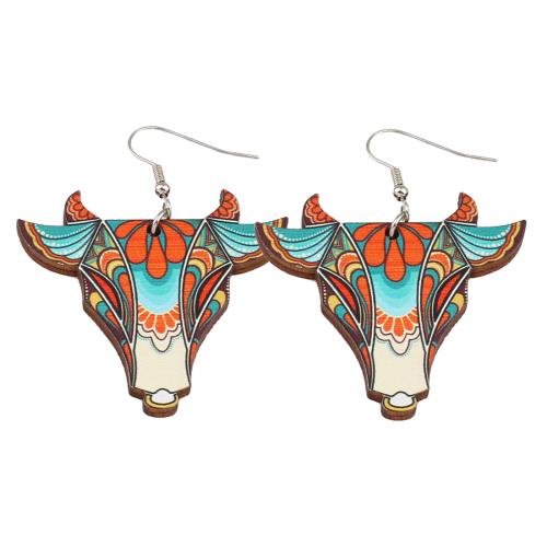 Wood Earring with Iron Sheep printing fashion jewelry & for woman nickel lead & cadmium free Sold By Pair