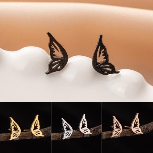 Stainless Steel Stud Earrings 304 Stainless Steel Butterfly Vacuum Ion Plating fashion jewelry & for woman Sold By Pair