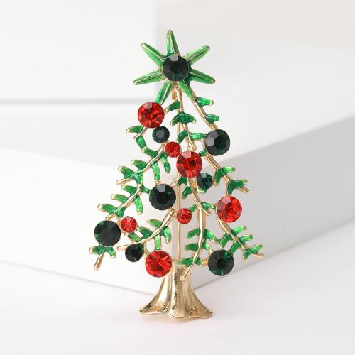 Christmas Brooches, Tibetan Style, Christmas Tree, gold color plated, Christmas Design & for woman & enamel & with rhinestone, nickel, lead & cadmium free, 47x62mm, Sold By PC