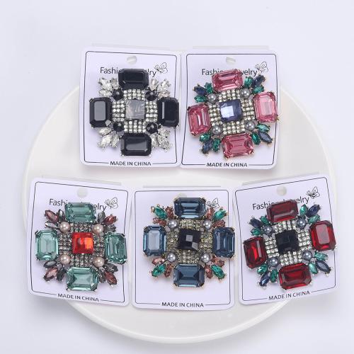 Tibetan Style Brooches, with Plastic Pearl, plated, for woman & with rhinestone, more colors for choice, nickel, lead & cadmium free, 52x52mm, Sold By PC