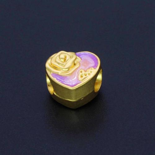 Tibetan Style Heart Beads, gold color plated, DIY & enamel, nickel, lead & cadmium free, 10.22x9.45x8.15mm, Hole:Approx 4mm, Sold By PC