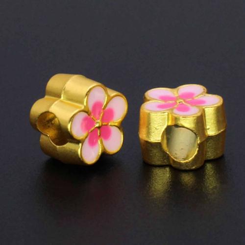 Zinklegering Flower Kralen, Zinc Alloy, Bloem, gold plated, DIY & glazuur, meer kleuren voor de keuze, nikkel, lood en cadmium vrij, 10.69x7.03mm, Gat:Ca 4mm, Verkocht door PC