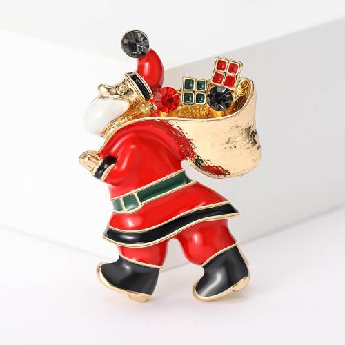 Christmas Brooches, Tibetan Style, Santa Claus, gold color plated, Christmas Design & for woman & enamel & with rhinestone, red, nickel, lead & cadmium free, 23x36mm, Sold By PC