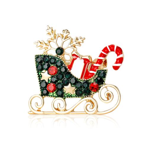 Christmas Brooches Zinc Alloy gold color plated Christmas Design & for woman & enamel & with rhinestone nickel lead & cadmium free Sold By PC