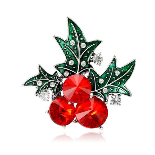 Christmas Brooches, Tibetan Style, Fruit, silver color plated, Christmas Design & for woman & enamel & with rhinestone, red, nickel, lead & cadmium free, 47x48mm, Sold By PC