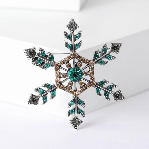 Christmas Brooches, Tibetan Style, Snowflake, silver color plated, Christmas Design & for woman & with rhinestone, more colors for choice, nickel, lead & cadmium free, 41x42mm, Sold By PC