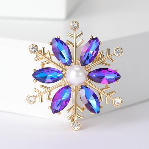 Christmas Brooches, Tibetan Style, with Plastic Pearl, Snowflake, plated, Christmas Design & for woman & with rhinestone, more colors for choice, nickel, lead & cadmium free, 36x41mm, Sold By PC