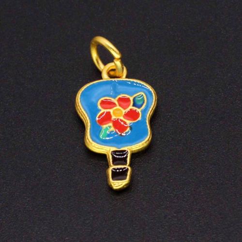 Tibetan Style Enamel Pendants, gold color plated, DIY, nickel, lead & cadmium free, 10.92x20.11mm, Sold By PC