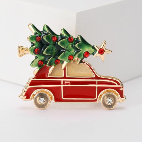 Christmas Brooches Zinc Alloy Car gold color plated for woman & enamel red nickel lead & cadmium free Sold By PC