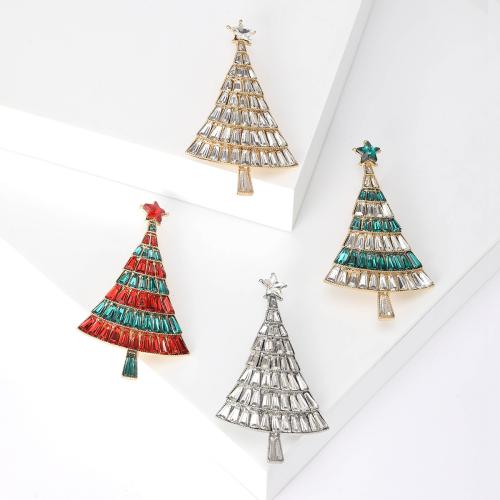 Broches de Navidad, aleación de zinc, Árbol de Navidad, chapado, Diseño de Navidad & para mujer & con diamantes de imitación, más colores para la opción, libre de níquel, plomo & cadmio, 38x68mm, Vendido por UD