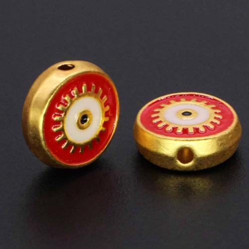 Tibetan Style Jewelry Beads, Flat Round, gold color plated, DIY & enamel, more colors for choice, nickel, lead & cadmium free, 10.55x4.02mm, Hole:Approx 1.5mm, Sold By PC