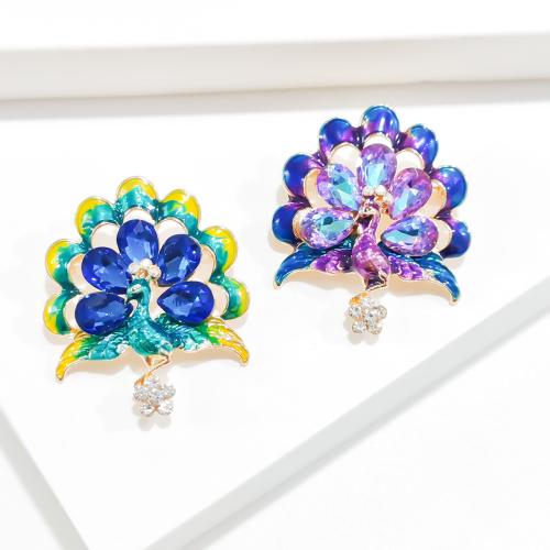 Tibetan Style Brooches, Peacock, plated, fashion jewelry & enamel & with rhinestone, more colors for choice, nickel, lead & cadmium free, 35x40mm, Sold By PC