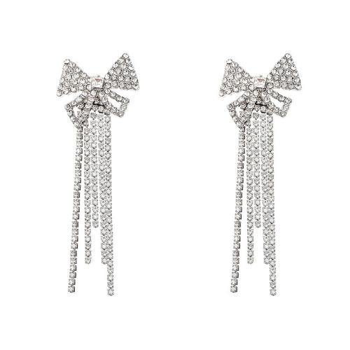 Zinc Alloy Drop Earrings silver color plated fashion jewelry & with rhinestone silver color nickel lead & cadmium free Sold By Pair