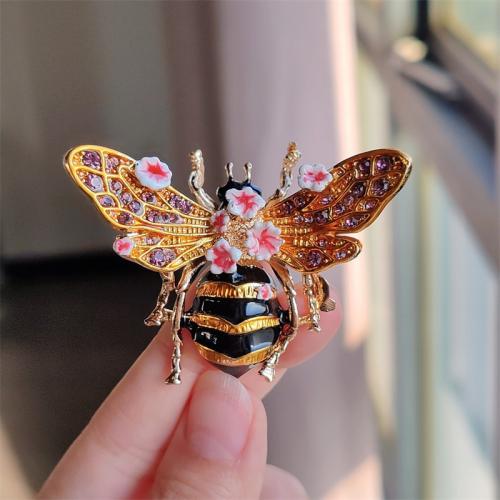 Zinc Alloy Brooches Bee plated fashion jewelry & enamel & with rhinestone nickel lead & cadmium free Sold By PC