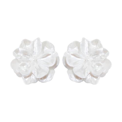 Pendientes de Acrílico, Flor, Joyería, Blanco, 26x26mm, Vendido por Par