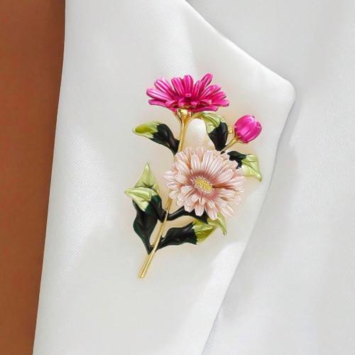 Zinc Alloy Brooches Flower plated fashion jewelry & enamel & with rhinestone nickel lead & cadmium free Sold By PC