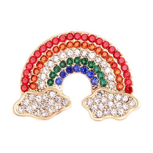 Zinc Alloy Brooches Rainbow gold color plated fashion jewelry & with rhinestone multi-colored nickel lead & cadmium free Sold By PC