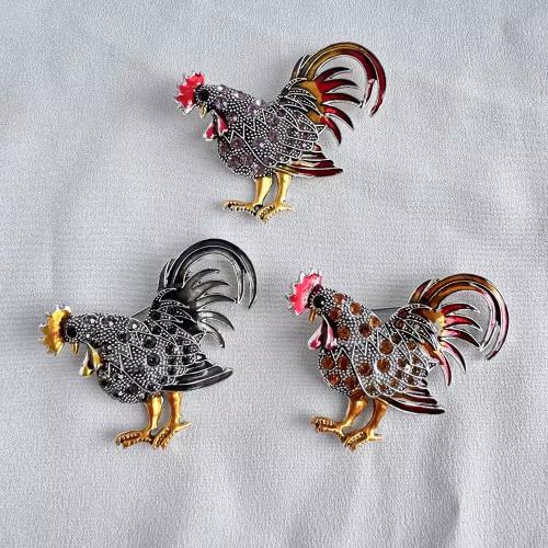 Tibetan Style Brooches, Chicken, plated, fashion jewelry & enamel & with rhinestone, more colors for choice, nickel, lead & cadmium free, 64x51mm, Sold By PC