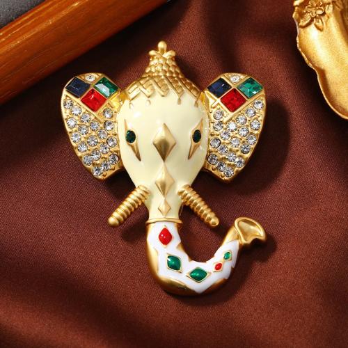 Zinc Alloy Brocher, Elephant, forgyldt, mode smykker & emalje & med rhinestone, hvid, nikkel, bly & cadmium fri, 53x69mm, Solgt af PC