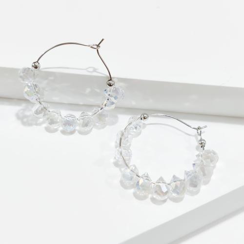 Boucles d'oreilles en alliage de zinc, avec cristal, Placage, bijoux de mode, blanc, protéger l'environnement, sans nickel, plomb et cadmium, 11x34mm, Vendu par paire