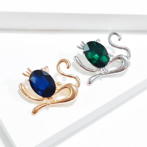 Zinc Alloy Brooches with Crystal Cat plated fashion jewelry nickel lead & cadmium free Sold By PC