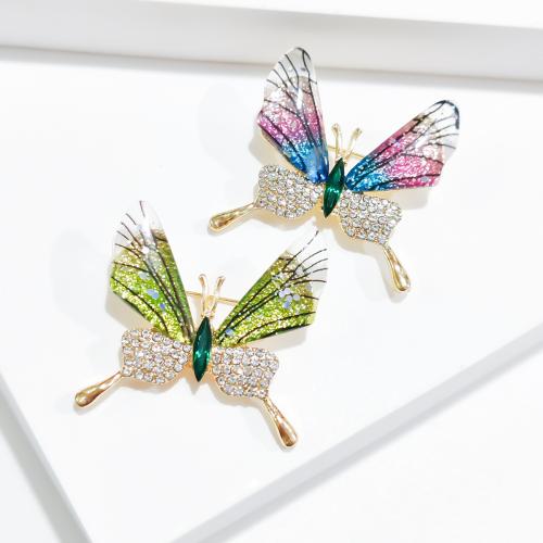 Tibetan Style Brooches, Butterfly, plated, fashion jewelry & enamel & with rhinestone, more colors for choice, nickel, lead & cadmium free, 37x35mm, Sold By PC