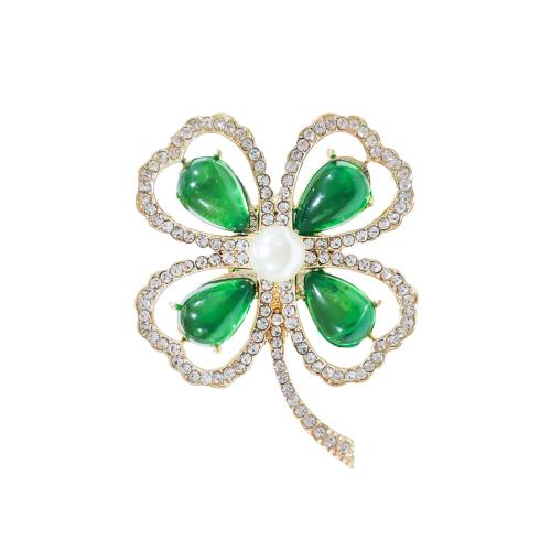 Zinc Alloy Brooches Grass plated fashion jewelry & with rhinestone green nickel lead & cadmium free Sold By PC