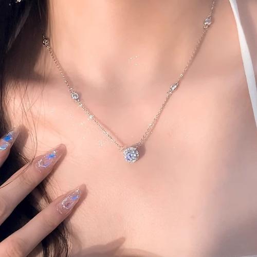 Tibetan Style Jewelry Necklace, silver color plated, fashion jewelry & micro pave cubic zirconia, silver color, nickel, lead & cadmium free, Length:31 cm, Sold By PC