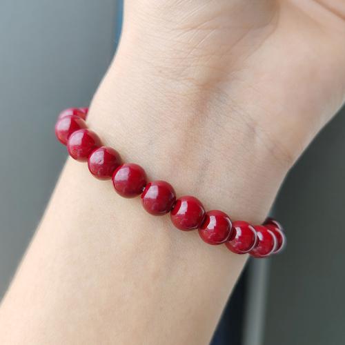 Glass Beads Bracelet, with Plastic Pearl & Tibetan Style, fashion jewelry, red, Length:17.4 cm, Sold By PC