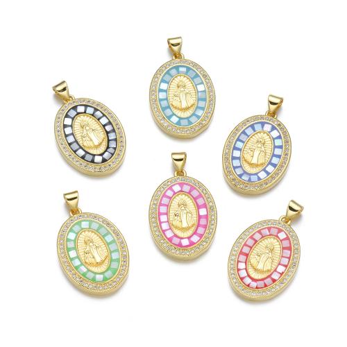 Cubic Zirconia Micro Pave Brass Pendant, with Shell, plated, DIY & micro pave cubic zirconia & enamel, more colors for choice, Sold By PC