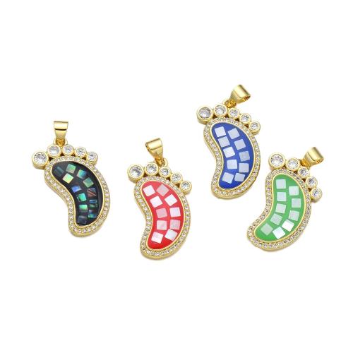 Cubic Zirconia Micro Pave Brass Pendant, with Shell, Foot, plated, DIY & micro pave cubic zirconia & enamel, more colors for choice, Sold By PC