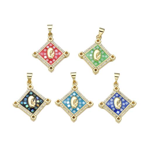 Cubic Zirconia Micro Pave Brass Pendant, with Shell, plated, DIY & micro pave cubic zirconia & enamel, more colors for choice, Sold By PC