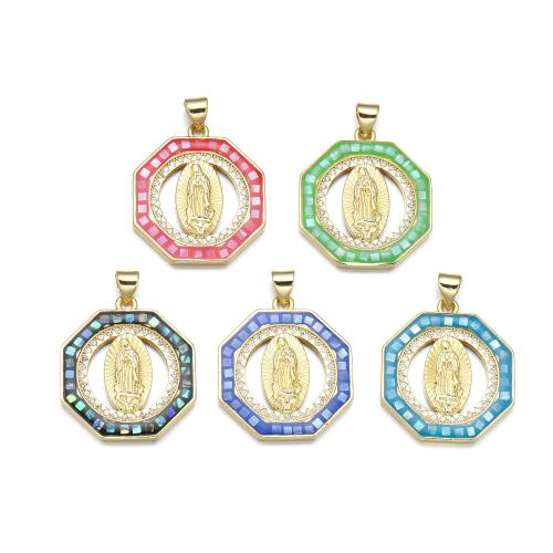 Cubic Zirconia Micro Pave Brass Pendant with Shell plated DIY & micro pave cubic zirconia & enamel Sold By PC