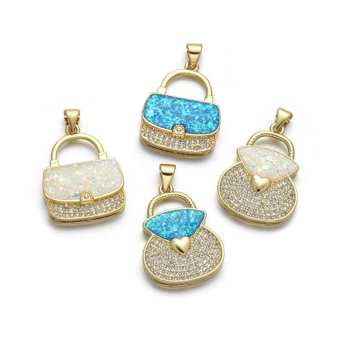 Cubic Zirconia Micro Pave Brass Pendant, with Opal, Handbag, plated, DIY & different styles for choice & micro pave cubic zirconia, more colors for choice, Sold By PC