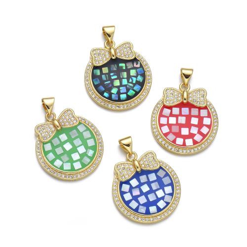 Cubic Zirconia Micro Pave Brass Pendant with Shell plated DIY & micro pave cubic zirconia & enamel Sold By PC