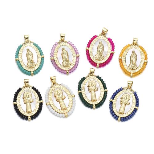 Bijoux pendentifs en laiton, avec coquille & cristal, Placage, DIY & styles différents pour le choix, plus de couleurs à choisir, Vendu par PC