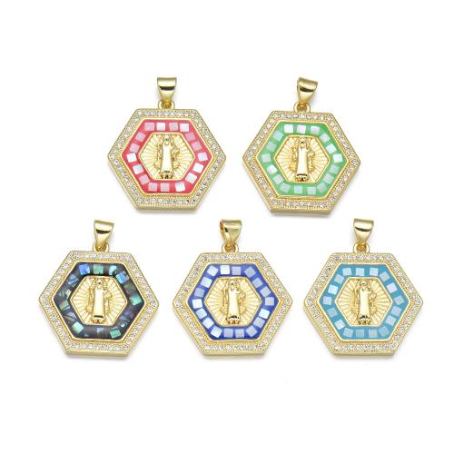 Cubique Pendentif en laiton zircon pavent, avec coquille, Placage, DIY & pavé de micro zircon & émail, plus de couleurs à choisir, Vendu par PC