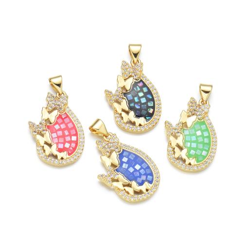 Cubic Zirconia Micro Pave Brass Pendant with Shell plated DIY & micro pave cubic zirconia & enamel Sold By PC