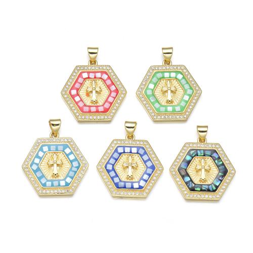 Cubic Zirconia Micro Pave Brass Pendant, with Shell, plated, DIY & micro pave cubic zirconia & enamel, more colors for choice, Sold By PC