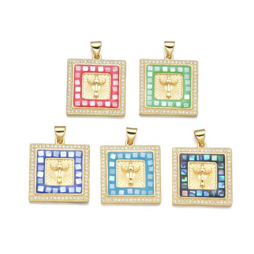 Cubique Pendentif en laiton zircon pavent, avec coquille, Placage, DIY & pavé de micro zircon & émail, plus de couleurs à choisir, Vendu par PC